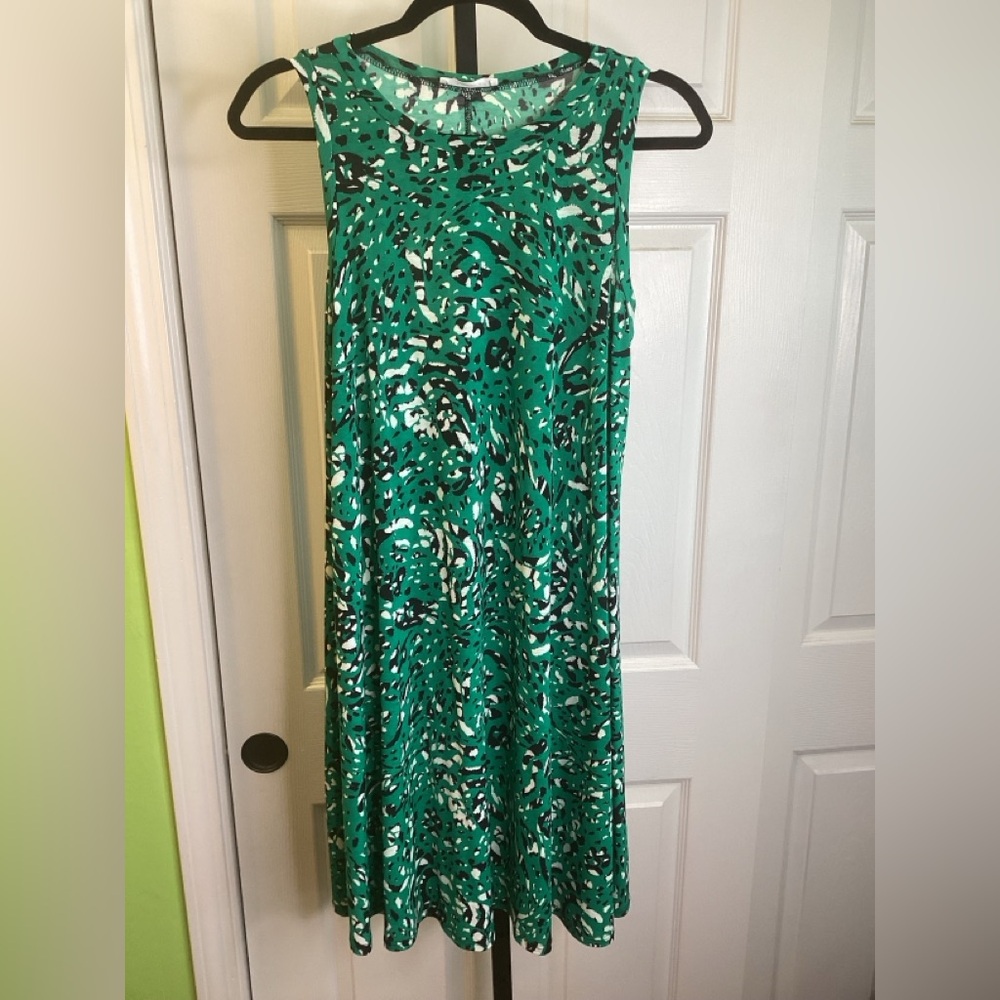 FINAL SALE - Bombom Green Patterned Sleeveless Swing Dress, size Small, NWOT